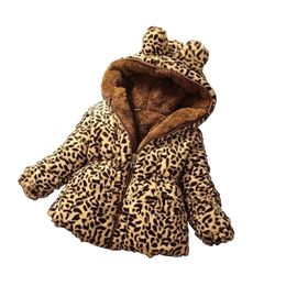 Thicken Winter Windproof Warm Baby Girls Woolen Coat Leopard Print Children Outerwear For 70-130cm 211203