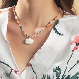 Beach Style Trendy Simple Women's Handmade Multicolor Glass Beaded Resin White Clouds Pendants Necklaces For Women Jewelry Gift