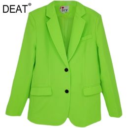 summer women clothes high waist single breasted notched light green pockets loose fits female blazer WP90806L fashion 210421