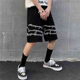 men's wear High Street Hip-hop Black Personality Gothic Shorts knee Pants for Men And Women Casual 210713