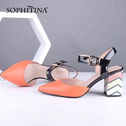 SOPHITINA Fashion Sandals Women High-quality Sheepskin Multicolor Heels Pointed Buckle Women's Sandals Comfortable Shoes C724 210513