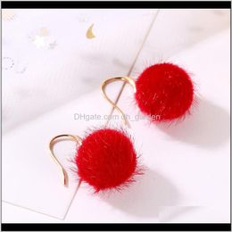 Dangle & Drop Delivery 2021 Christmas Gift Red Plush Ball Fish Ear Hook Sier Chandelier Women Fashion Jewellery Alloy Earrings Aiblk