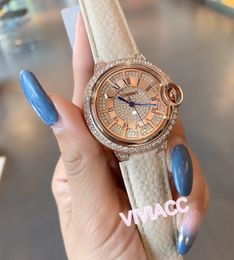 Gorgeous full diamond crystal sky star watches real leather diamond clock geometric roman number Quartz Wrist watch 36mm