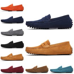 Discount Excellent Non-Brand men dress suede shoes black sky blue red gray orange green brown mens slip on lazy Leather shoe size 38-45