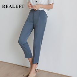 Spring Korean OL Style Women's Formal Harem Pants Pockets High Waist Elegant Office Lady Ankle-Length 210428