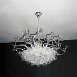 Modern Suspension Chandeliers White Colour Murano Glass Pendant Lamps Crystal Chandelier with Led Bulbs Lighting Villa Home Living Room Decoration 32X32 Inches