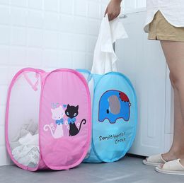 Cartoon folding Storage Baskets Folding Mesh Clothes Washing Laundry Basket Children's Toys Sundries Storage Box Clothing Organizer