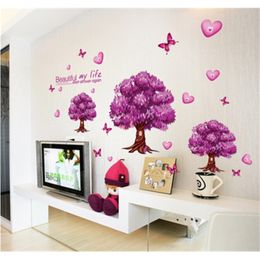 purple tree love butterfly Flower Wall Sticker for TV sofa kindergarten living room Bedroom Home Decor wedding decoration AY9228 210420