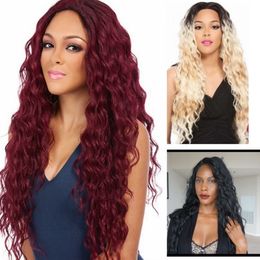 Long Curly Wig Female Black Wine Red Multicolored Curls Hairpiece Human Hair Wigs for Women Synthetic