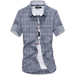 Plaid shirts Men Fashion 100% Cotton Short Sleeved Summer Casual Shirt Camisa Masculina s Dress Shirts 210721