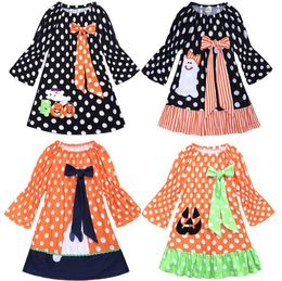 long sleeve Girls Halloween Dress Black pumpkin ghost children holidays Pyjamas with bow