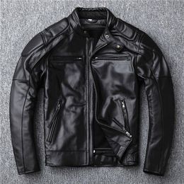 Men's Leather & Faux YR!.sales.Brand Motor Style Jacket Men.winter Warm Black Genuine Cow Hide Coat.classic Biker Skull