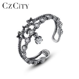 Cluster Rings CZCITY Vintage Solid Thai Silver Open For Women Fine Jewelry Party Anillos Joyeria Fina Para Mujer Christmas Gifts SR0238