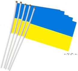 Mini Ukraine Flag 5''x 8''21 x 14 cm -White Plastic Stick, Vivid Colour and UV Fade Resistant I Stand with Ukraine BBB144