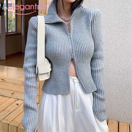 Aelegantmis Korean Zipper Turtleneck Sweater Women Loose Sexy Cropped Pullovers Female Knited High Quality Short Jumpers Zip 210607