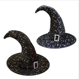 Halloween Party Hats Cosplay Adult Children Masquerade Dance Party Performance Props Stars and Moon Witch Hat