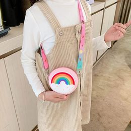 Silicone Rainbow Round Crossbody Coin Bag Kid Toddler Girl Children Shoulder Handbag Adjustable Strap Holiday Travel Pocket Pack