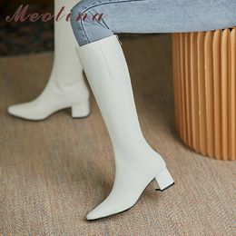 Square Toe Knee High Boots Woman Heel Shoes Chunky Long Zipper Female Autumn Winter Size 40 210517