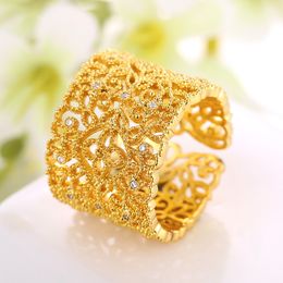 -Declaração filigrana jóias moda grande cor ouro oco anel de cristal amor anéis de casamento de noivado para mulheres acessórios