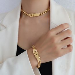 Chokers Timeless Wonder Titanium Belt Curved Chains Choker Necklace Women Jewelry Set Designer Gothic Boho Ins Fancy Egirl 7583