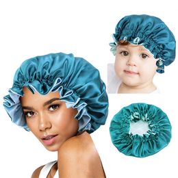 100 Sets Mommy And Baby 2pcs Set Satin Bonnet for curly Hair Double Layer Silky Night Sleep Cover Cap Parents and kids Hat