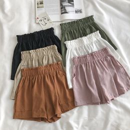 Casual Wild Solid Colour Shorts Student Female Summer Korean Large Pocket Elastic High Waist shorts women 210420