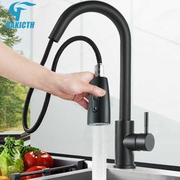 Bakicth Kitchen Faucets Silver Single Handle Pull Out Kitchen Tap Single Hole Handle Swivel 360 Degree Water Mixer Tap Taps 210724
