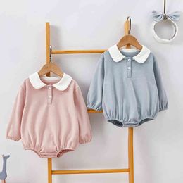 Spring Autumn Baby Girl Printing Rompers Long Sleeves And Hair Band born Clothes 0-2Yrs 210429