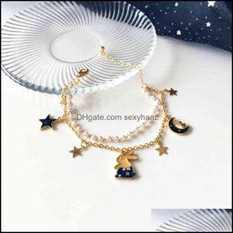 Charm Bracelets Jewellery Bracelet And South Lovely Girl Rabbit Dream Beautif Star Moon Pearl Double Layer Drop Delivery 2021 Cy3Ed