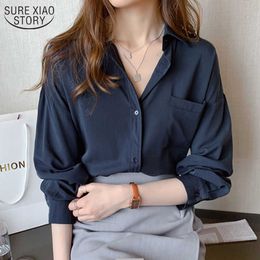 Women's Shirt Classic Chiffon Blouse Female Plus Size Loose Long Sleeve Shirts Lady Simple Style Tops Clothes Blusas 9357 210528