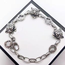 2021 fashion Link Chainhop domineering tiger head bracelet old style vintage antique silver high-quality belt box