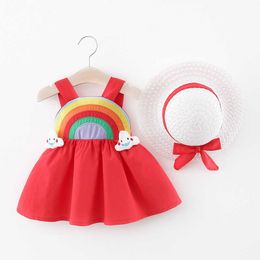 2021 Cute Summer Baby Girl Dress For Newborn Baby Girls Clothes Princess Dresses 1st Birthday Dress With Hat 0-2Y Vestidos Q0716
