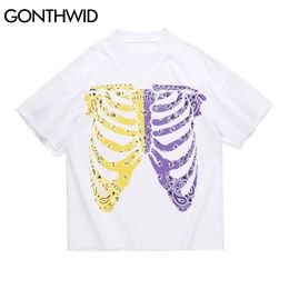 Streetwear Tshirts Hip Hop Bandana Paisley Pattern Skull Skeleton Tees Shirts Harajuku Fashion Cotton Short Sleeve Tops 210602