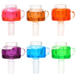 Colourful Smoking Handmade Freezable 14MM 18MM Male Adapter Connector Interface Pyrex Glass Bowl Container Tobacco Vessel Holder Bong Tool DHL Free