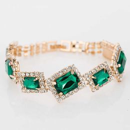 Fashion Wedding Bracelets Jewellery Luxury Women's Green Crystal Stone Bracelet Charm For Ladies Link Chain Bangles G1026