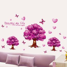 Three generations can remove three trees purple sofa bed background adornment bedroom wall 210420