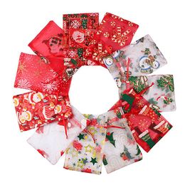 -Weihnachtsdekorationen Hochzeit Voile Organza Taschen Candy Jewlery Verpackung Geschenk Kordelzug Tasche für Hausjahr