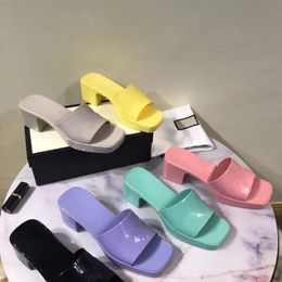 Candy Colour women's fashion all-match slippers summer ladies open-toed thick heel mid-heel sandals increase the size of flip-flops