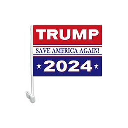 30X45cm Trump 2024 Car Flags , 43cm Plastic Poles, National 100D polyester One Layer with 80% Bleed, Double Stitching