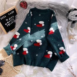 Women's Sweaters Snowflake Christma O-neck Women Fashion Long Sleeve Autumn Winter Socks Print Knitted Female Pullover Chic Lady Sweater