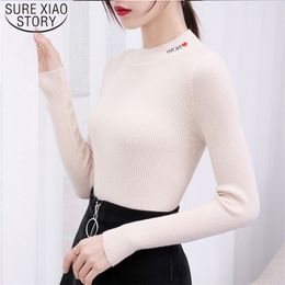 Solid Warm Turtleneck Autumn Women Knit Sweater Pullover Long Sleeve Letter Top Bottom Sweaters Fashion Plus Size 7232 50 210510