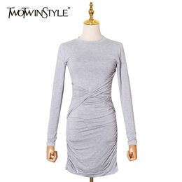 Sexy Slim Dress For Women O Neck Long Sleeve High Waist Ruched Bodycon Dresses Female Fashion Clothing Autumn 210520