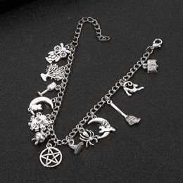 Punk Supernatural Magic Witchcraft Pendant Bracelet Antiquity Mystery Vintage Charm Jewellery Gothic Halloween Gift For Women Man Bangle