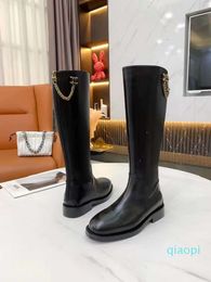 Luxury-Newest Designer boots women shoes logo fashion luxury elegant temperament solid cowhide metal chain good matching