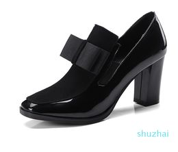 2018 New 100% sole high heels pumps square toe genuine leather shoes women ladies black Sexy