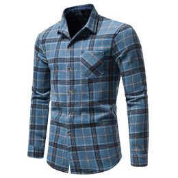 Men's Casual Shirts Thick Flannel Plaid Jacket Autumn Winter Slim Fit Shirt Coats Male