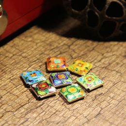 Colourful Cloisonne Enamel Filigree Floral Square Beads DIY Jewellery Making Earrings Bracelet Necklace Chinese Copper Accessories 10pcs/lot