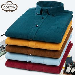 Oversized 6XL Casual Men Corduroy Shirt Solid Vintage Super Soft 100% Cotton Spring Autumn Pocket Business Outdoor Pocket Blouse 210609