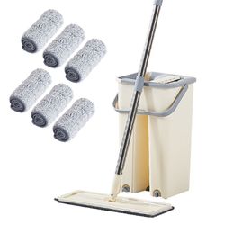 360 Rotating Flat Squeeze Mop and Bucket Hand Free Wringing Floor Cleaning Microfiber Pads Wet or Dry Usage Home Kitchen 210908