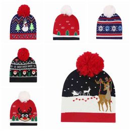 LRT Wholale Fashion Winter Warm Knitted Cap Faux Fur Soft Pom Santa Hat LED Christmas Hat For Adults